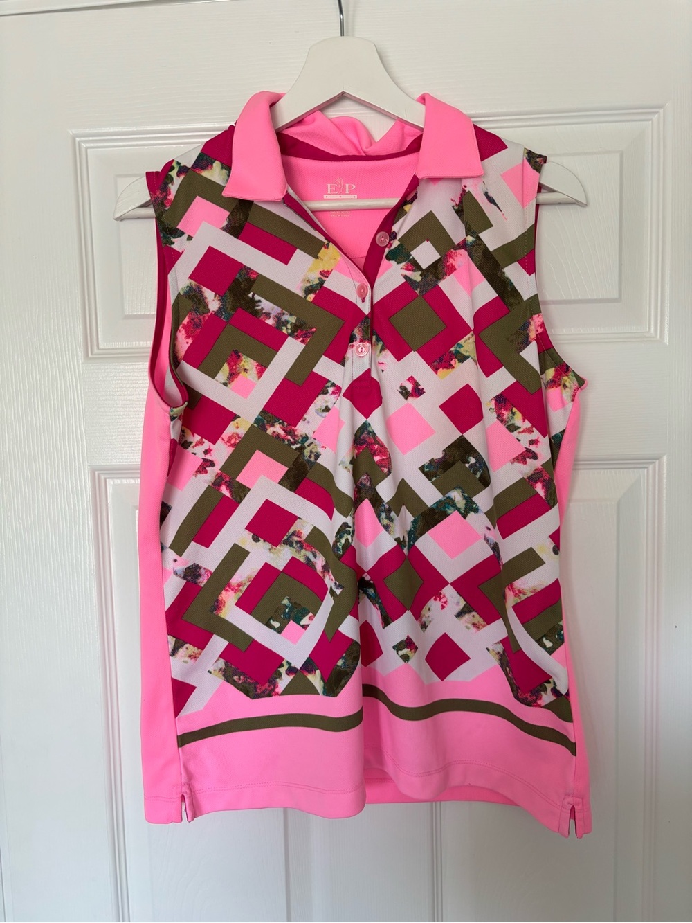 EP Pro Pink Geometric Sleeveless Polo Tank